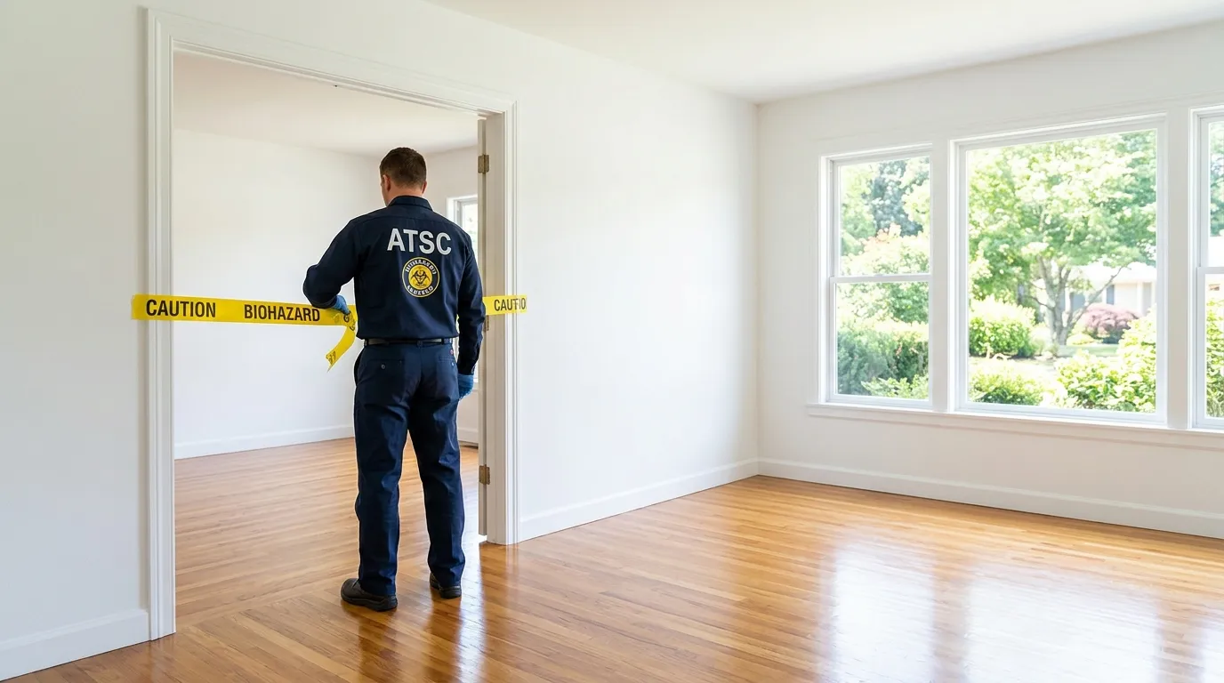 Certified biohazard cleanup crew performing Trauma Scene Cleanup in Norman